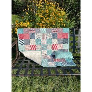 Anchors Away! 4.5 Inch Pieced Square Baby Quilt with Pillow